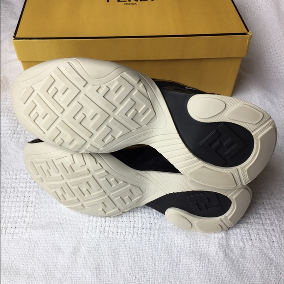 Fendi Ffluid Mid Top Glossy Sneakers Black Womens 9 US 39 EU New In Box Auth - Picture 7 of 13